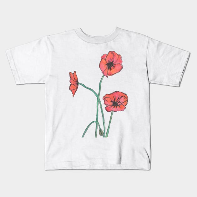 Red Poppies Kids T-Shirt by Wild Tangents